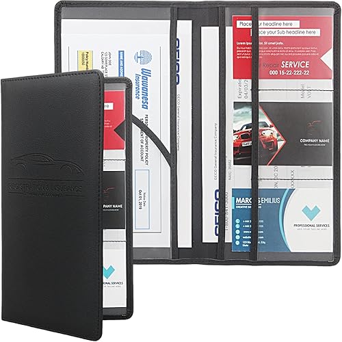Miniatura 22 de Soporte para registro y seguro de automóvil, soporte de cuero prémium para seguro y registro, organizador de automóvil con cierre magnético