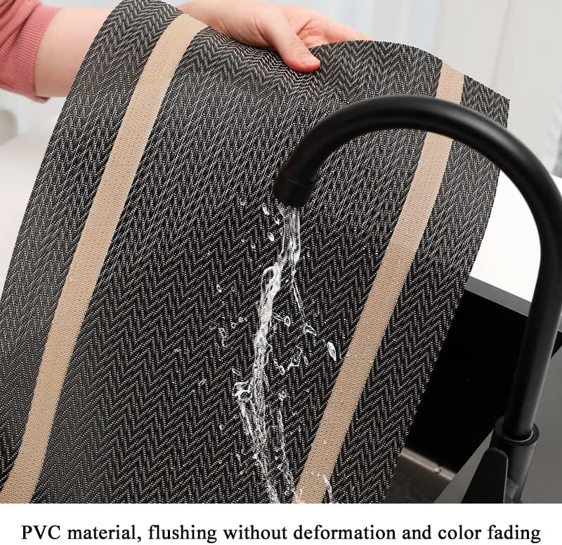 Miniatura 9 de Juego de 6 manteles individuales lavables y fáciles de limpiar, manteles individuales de PVC (rayas negras)