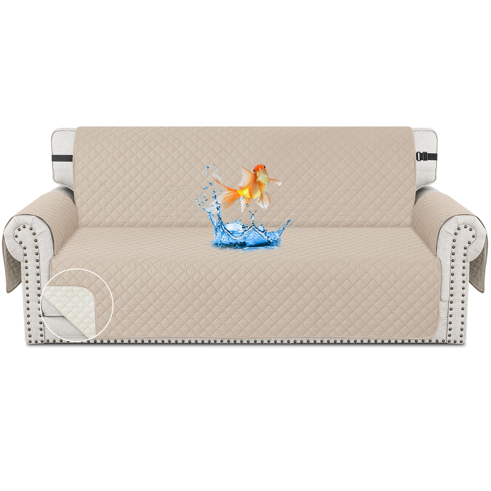 CHELZEN Impermeabile Divano Copertura 3 Posti Copridivano Mobili Protector per Soggiorno Bambini Cani Animali domestici (Beige, 3 Posti)