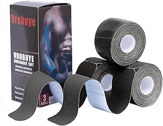 Kinesiology Tape Pro 3 Rolls, Waterproof Breathable Latex Free Tape, 10 inches Precut, 60 Precut Strips Strips for Knee Pain, Elbow (Black)