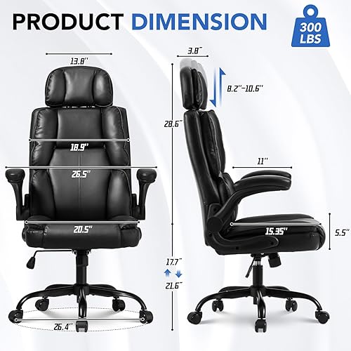 Miniatura 3 de Cómoda silla de oficina con reposacabezas ajustable, silla de escritorio ejecutiva de cuero con soporte lumbar, función mecedora, silla ergonómica