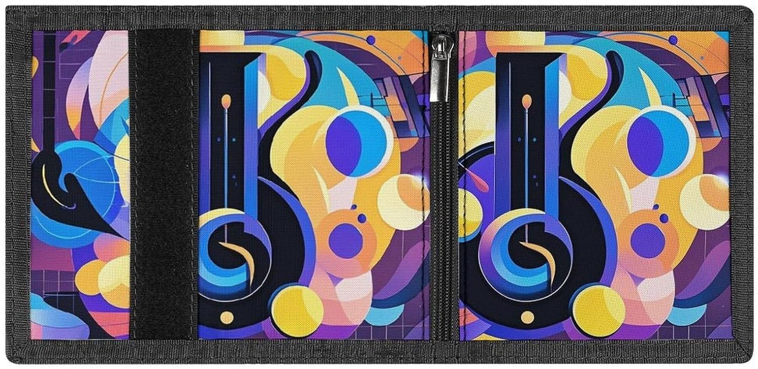 Abstract Music Themed Trifold Wallet for Men, Slim Money Clip image 4