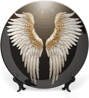 Bone China Decorative Plate with Stand Round Display Plate 6inch | Angel Wing Decorative Dish Art Porcelain Plate Ceramic Decorative Plate for Home Office Wall Decor