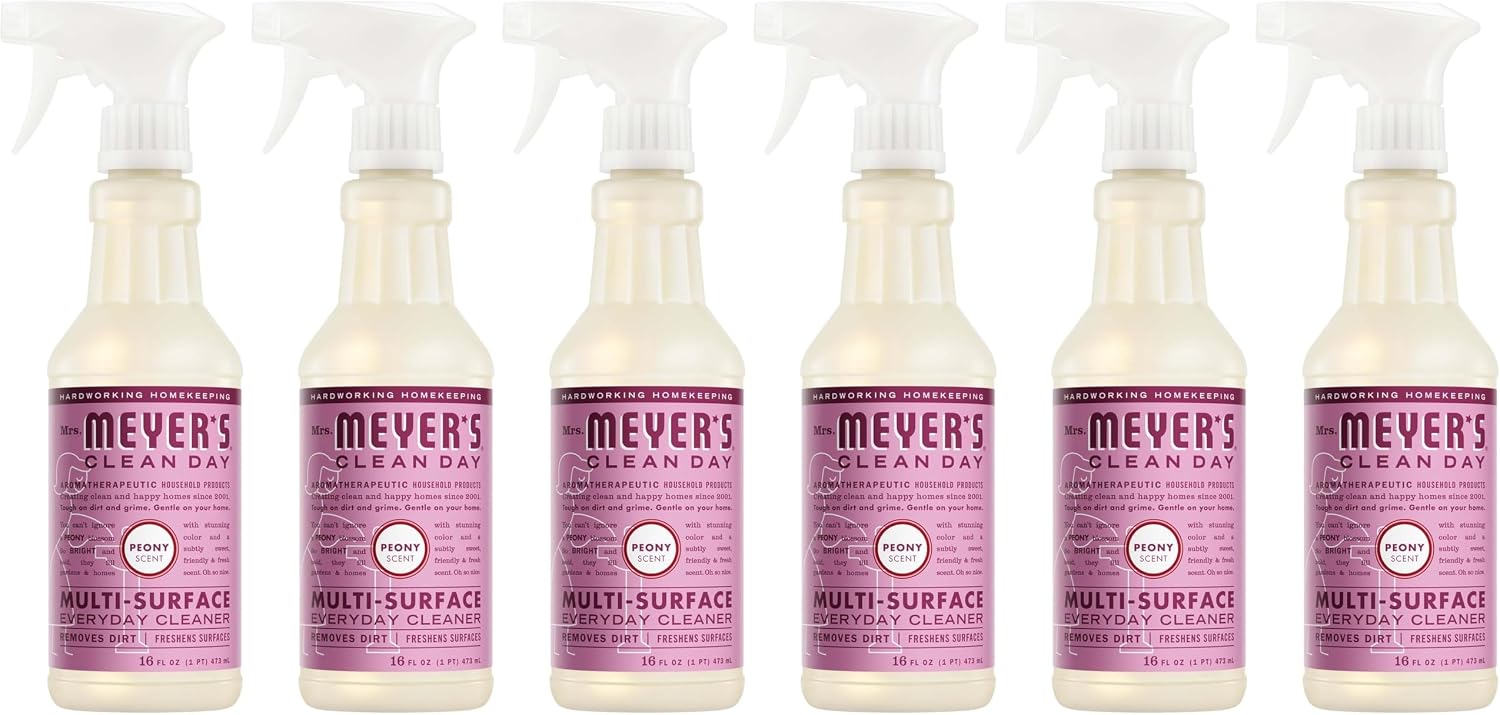 Mrs. MEYER'S CLEAN DAY Multi-Surface Everyday Cleaner, Peony Scent, 16 Fl Oz Bottle (Pack of 6)