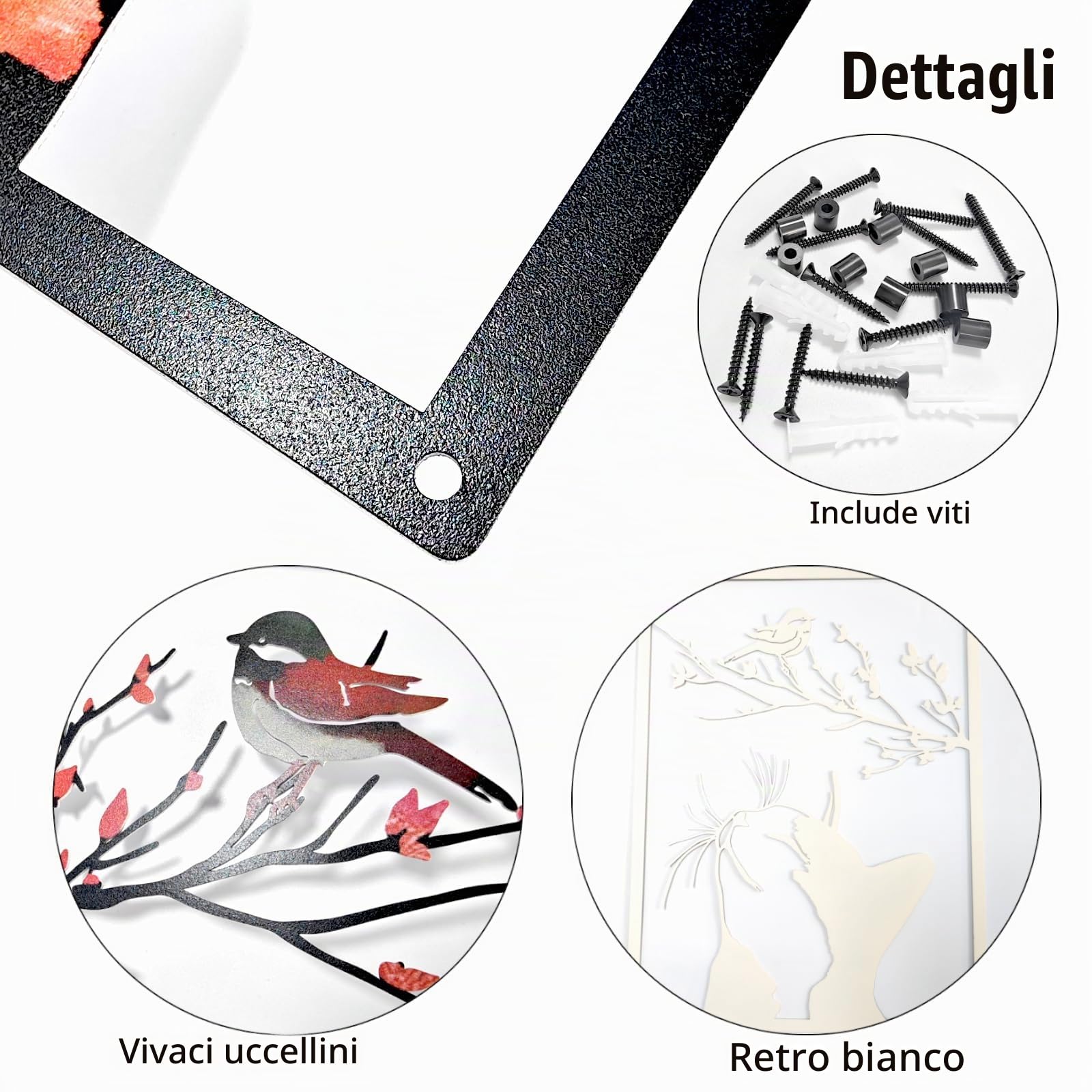 Luccyle Decorazione da parete in metallo con gatto, sagoma di gatto, ornamento con sagoma di uccello su un ramo, decorazione da appendere per soggiorno e camera da letto