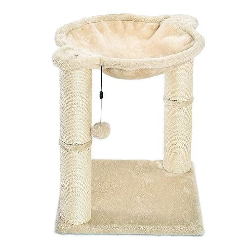 Amazon Basics Cat Tower with Hammock and Scratching Posts for Indoor Cats, 15.8 x 15.8 x 19.7 Inches, Beige - Cat Hammock - Beige