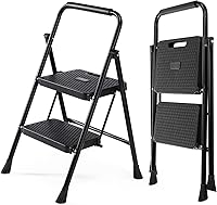 Sweetcrispy 2-Step Folding Ladder - 800lbs Heavy Duty, Wide Anti-Slip Steps, Handrail, Lightweight Portable Step Stool