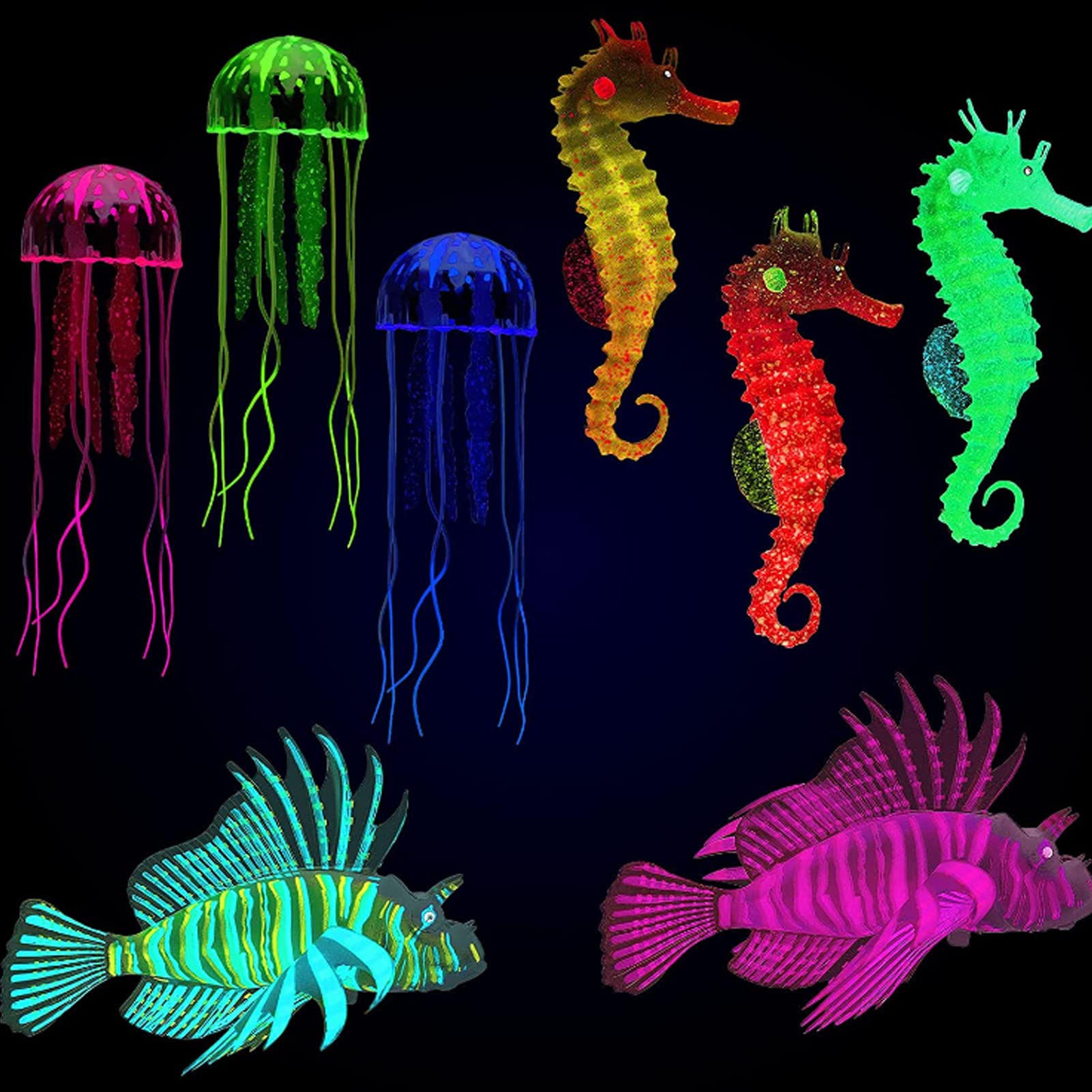 Décoration Lumineuse d'aquarium de 8pcs, Hippocampe Flottant Artificiel de méduse de Nylon de Silicone pour l'aquarium de réservoir de Poissons, décoration d'aquarium de Simulation