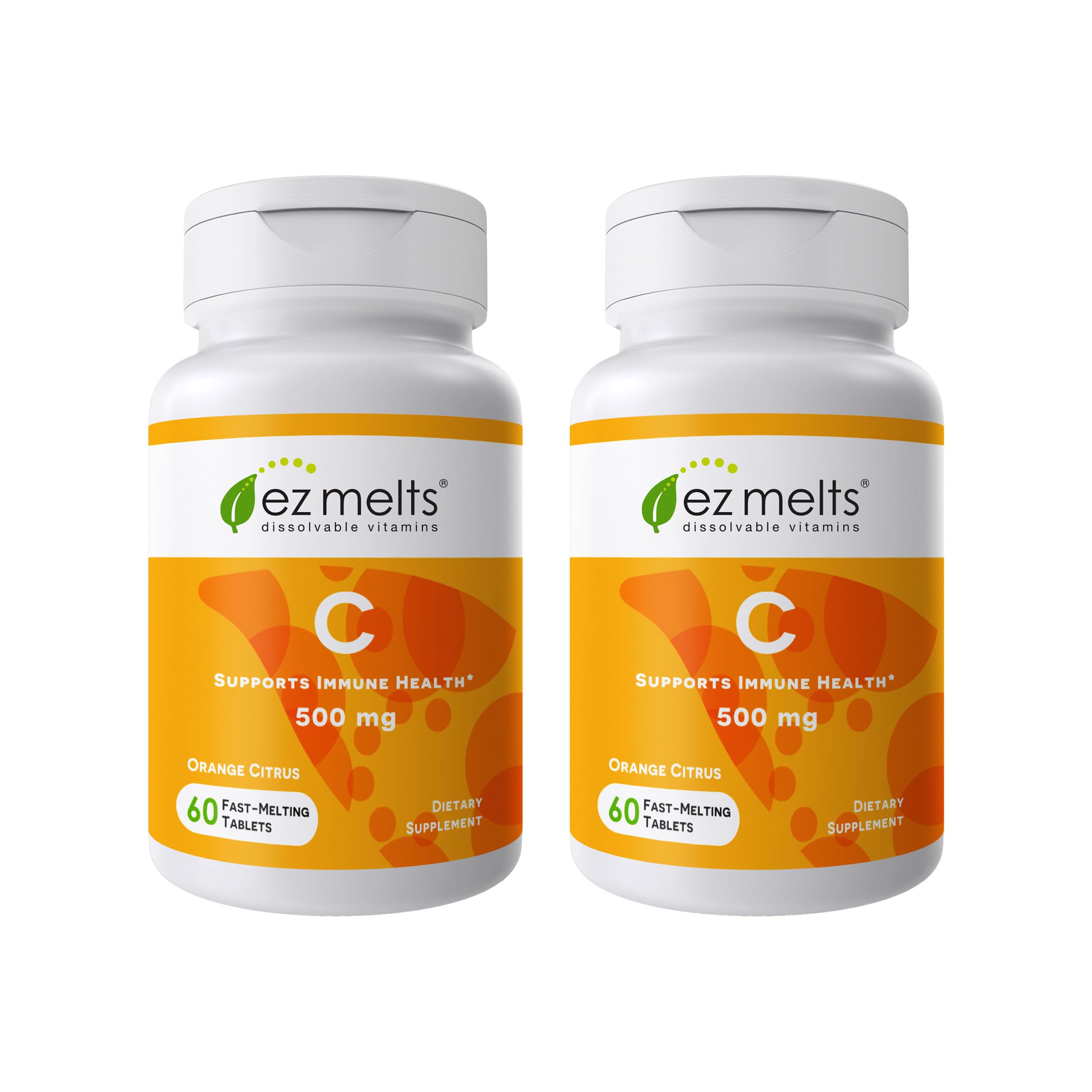 EZ Melts Dissolvable Vitamin C 500 mg, 120 Tablets, Orange Citrus 60 Count (Pack of 2)