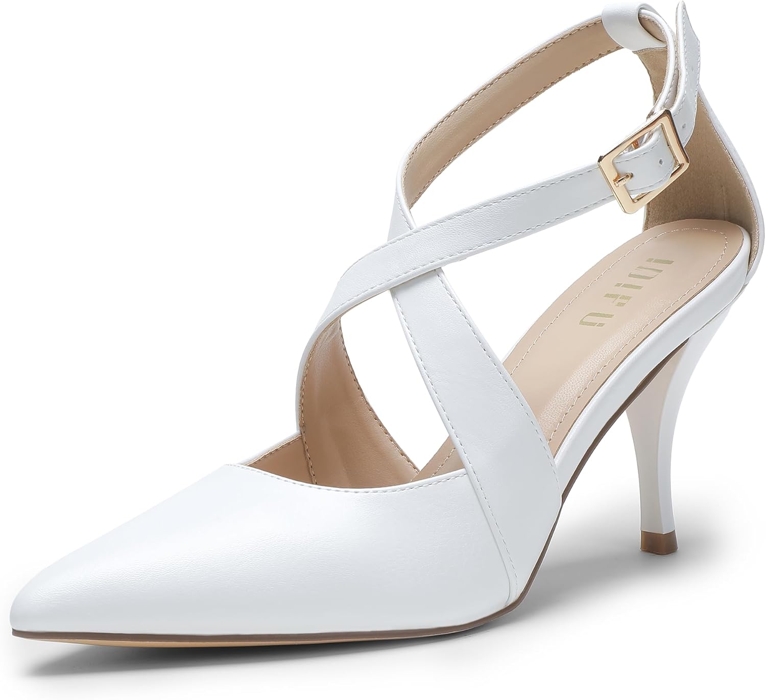 IDIFU IN3 Closed Toe Heels Pointed Toe Pumps Low Kitten Stiletto Crossed Ankle Strap Dress Shoes for Women Comfortable Wedding Bride Party Prom Office Dressy Trendy Fashion Sexy Pumps Shoes