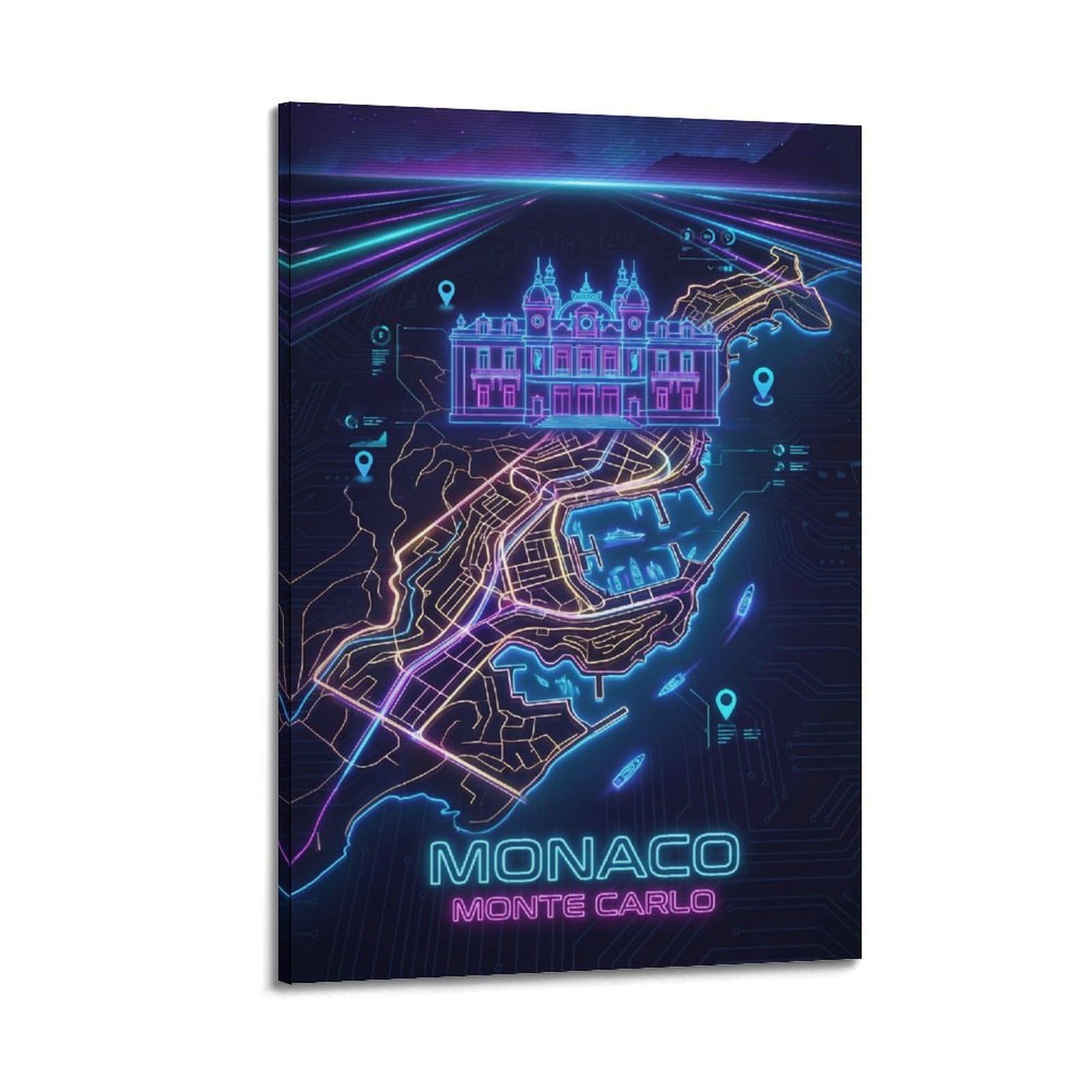 XKUGA Monaco 80s Neon City Gamer Room Poster Modern Decorative Canvas Prints - Ideal Wall Art for Family, Man Cave, Game Room, Boys & Girls Bedroom 24x36inch(60x90cm)