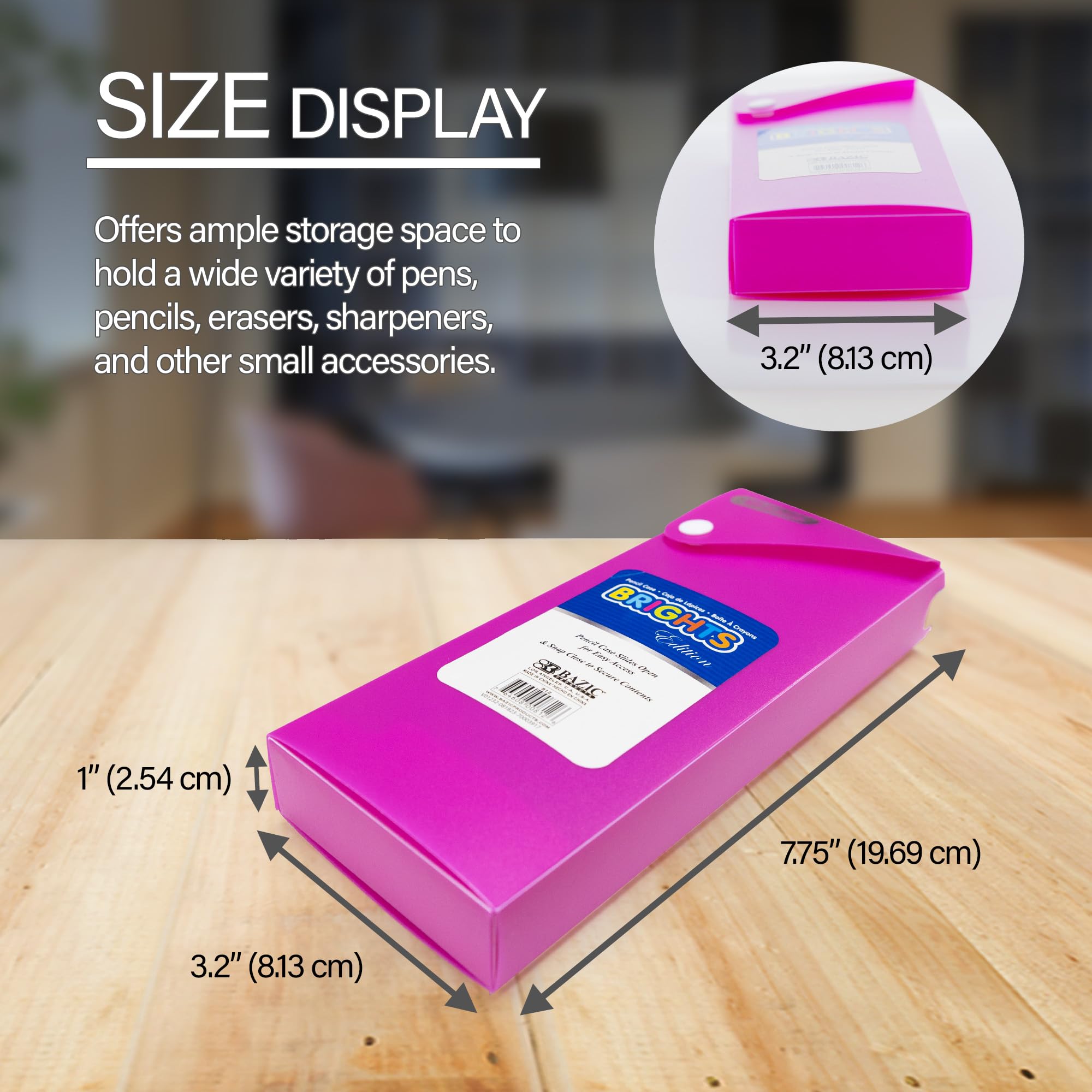 BAZIC Slider Pencil Case, Utility Storage Box Snap Closure, Bright Color Multi Purpose Organizer, 1 UNIT RANDOM COLOR WILL BE SENT