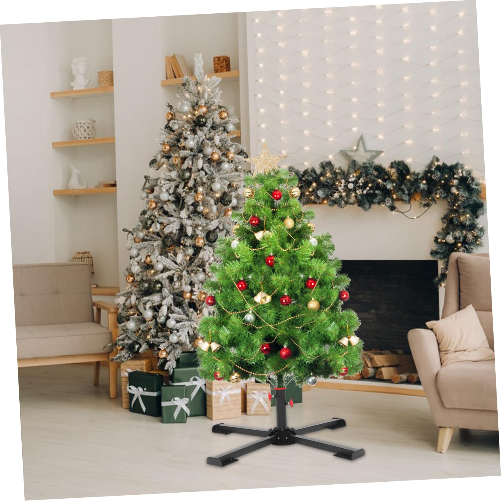 Soporte de Árbol de Navidad Negro de Acero Inoxidable, Base Plegable