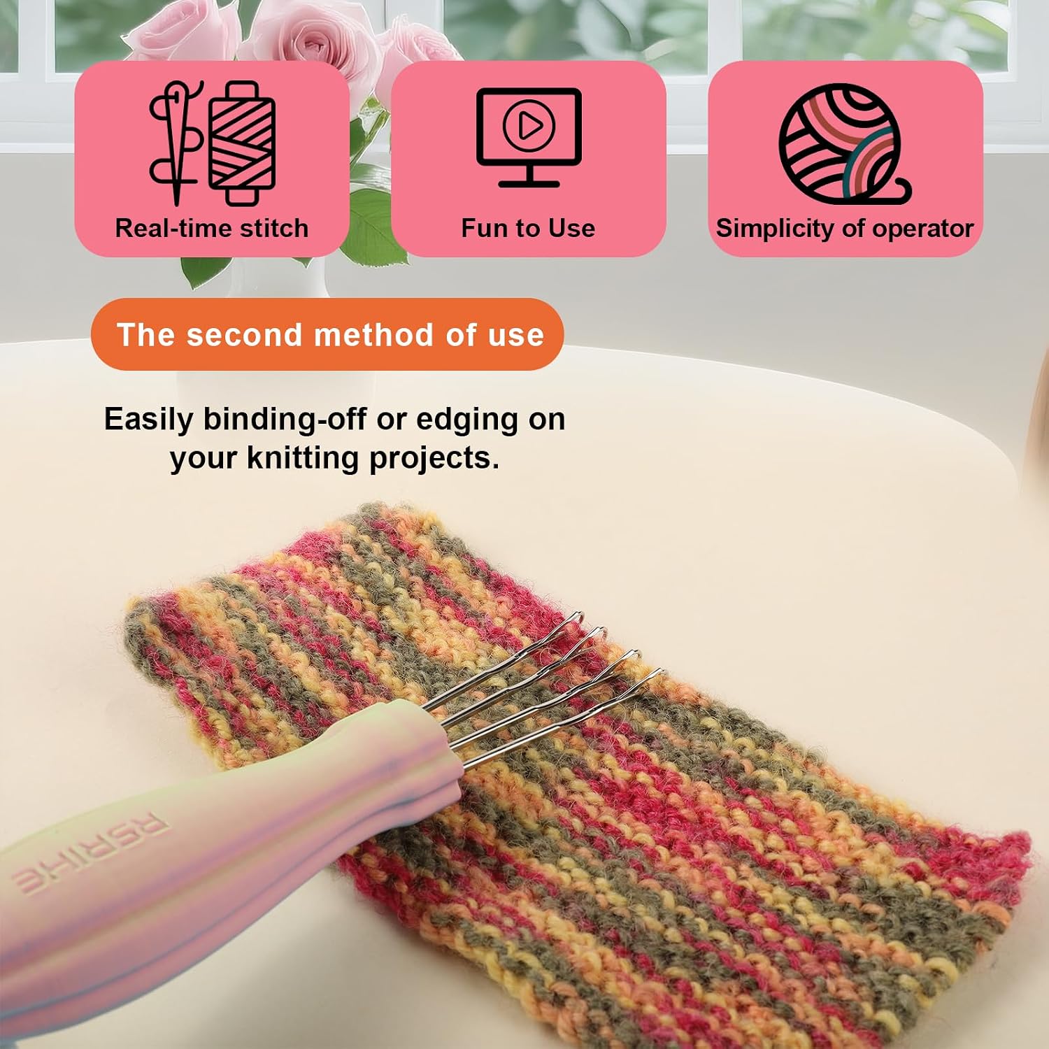 RSRIHE 4 Latch Hook Cord Knitting Tool, Cordy Icord Maker Tools, Crochet Tool for Binding-Off or Edging on Knitting Projects,Crochet Hook with Latch-Hook