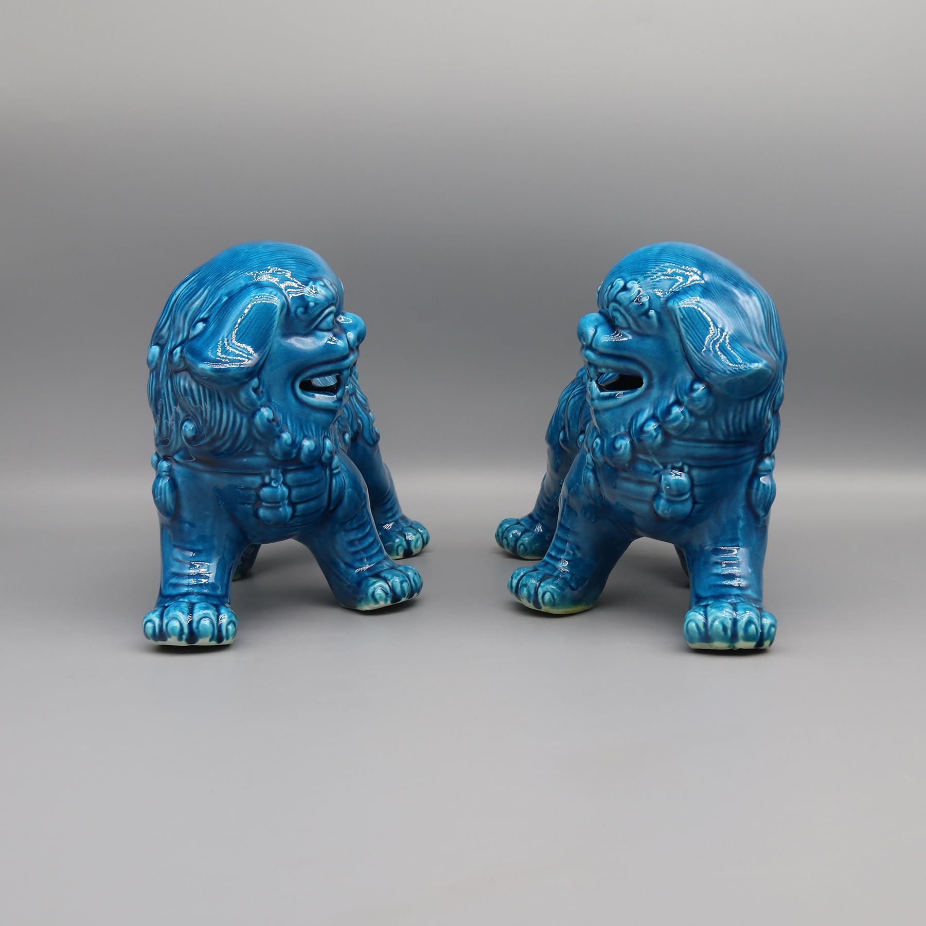 Eastern tide Statua decorativa in ceramica del leone custode, finitura smaltata blu, stile tradizionale cinese