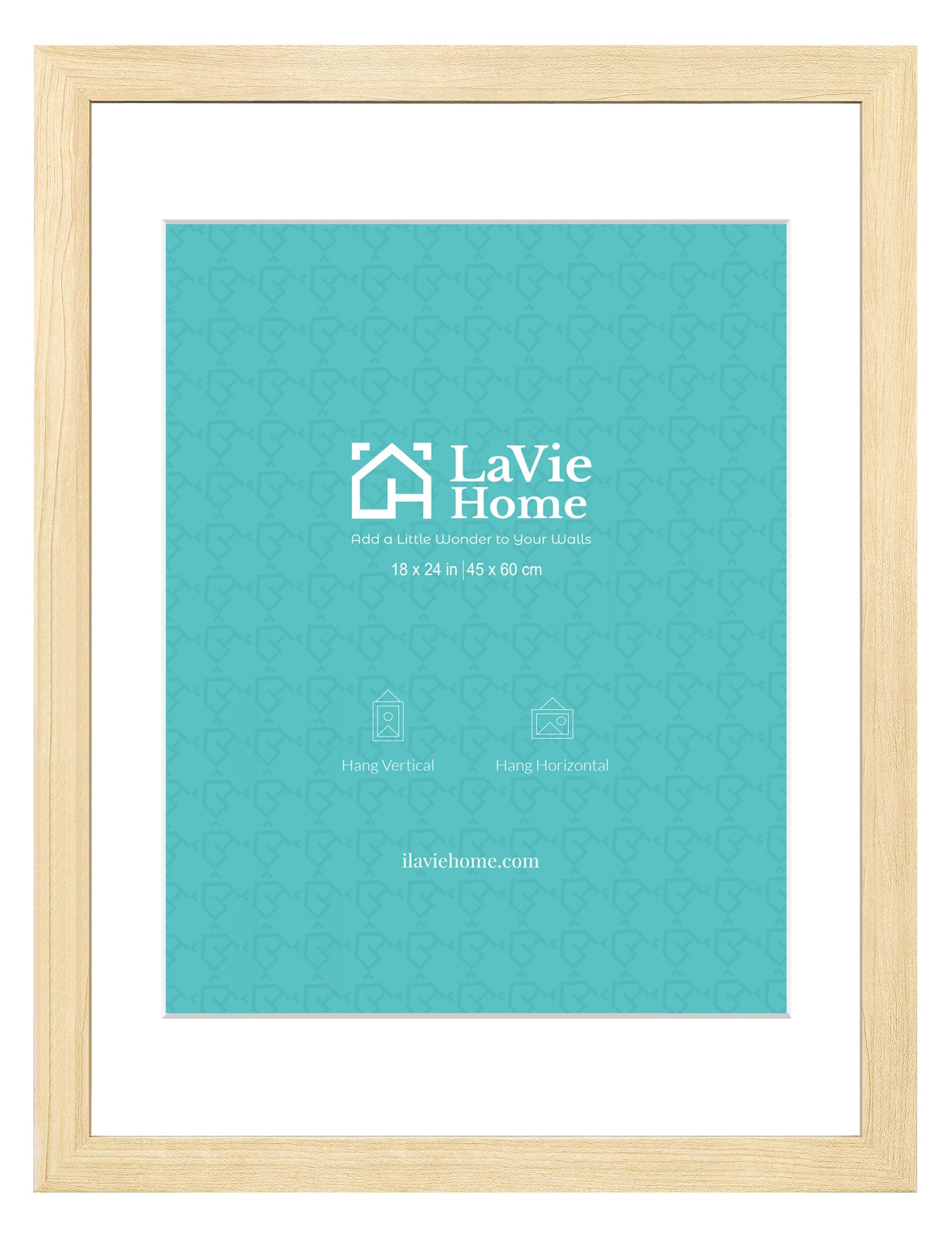 LaVie Home 18x24 Picture Frame Beige Oak Wood Poster Frame, Display Pictures 16x20 with Mat or 18x24 Without Mat, Stable Frame and Polished Plexiglass, Horizontal and Vertical Format of The Walls