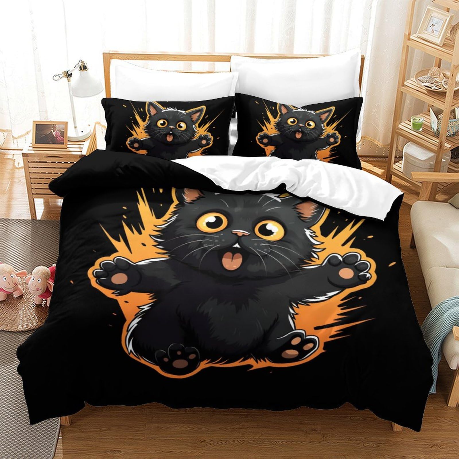Housse de couette chat 3D parure de lit microfibre pour chambre ado