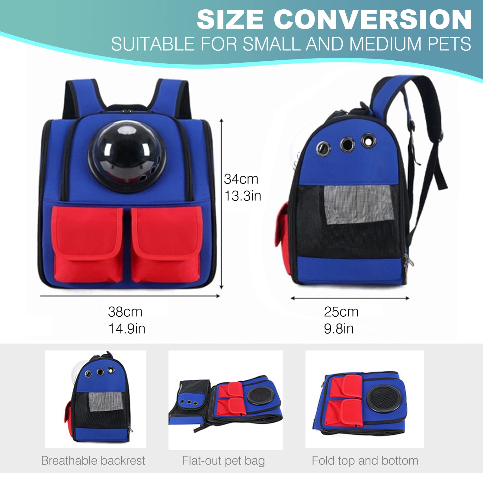 PETCUTE Mochila para Gatos,Mochila Transportín Perro,Plegable Mochila para Transporte de Mascotas con Cápsula Espacial Ventilada,Mochila Transportín Gato con Cama de Felpa Suave,Aerolínea Aprobada