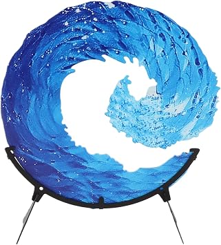 Wave Fused Glass Sculpture Creative Gradient Blue Ornament Ocean Waves Shape Ornaments Art for Desktop Decoration Home Decor