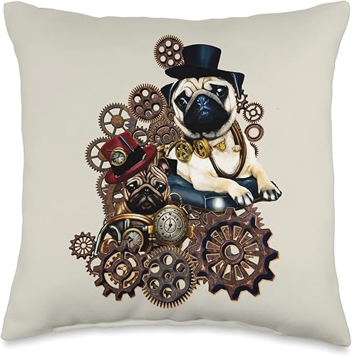 Pug Dogs Mom Dad Pug Owners Lover Cosplay Gifts Pug Dogs Lovers - Almohada victoriana steampunk vintage, 16 x 16 pulgadas, multicolor