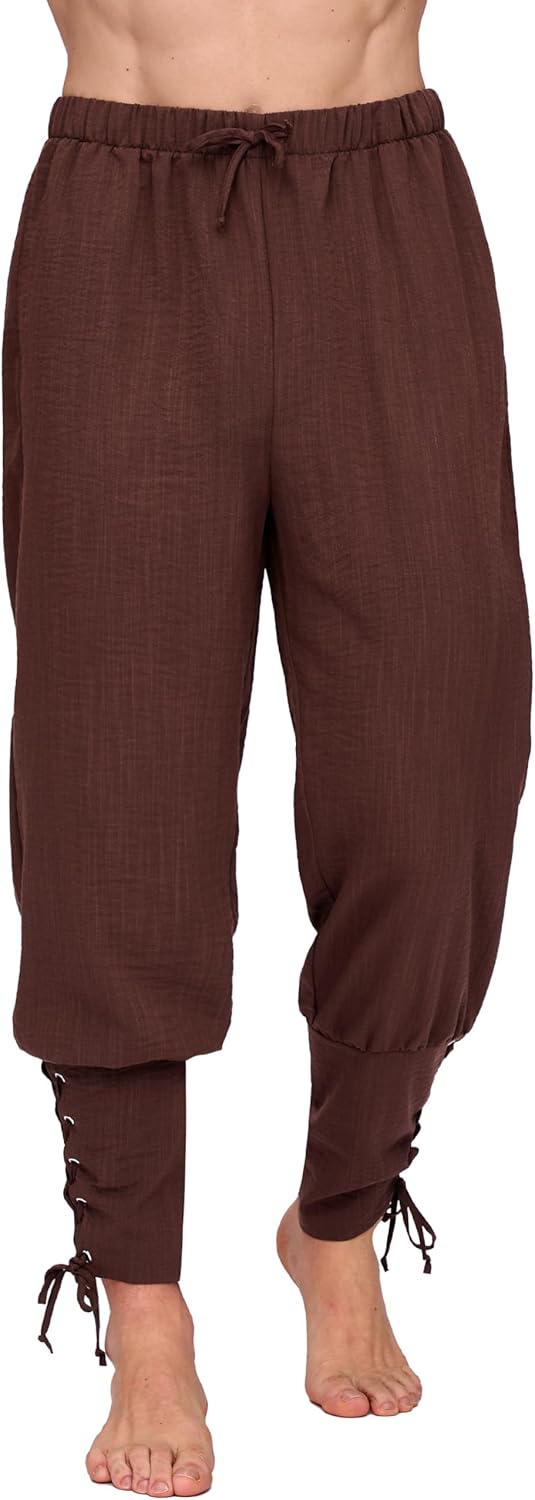 Spooktacular Creations Men Halloween Medieval Renaissance Pants With Pocket, Ankle Banded Pirate Pants, Viking Costume - Image 2
