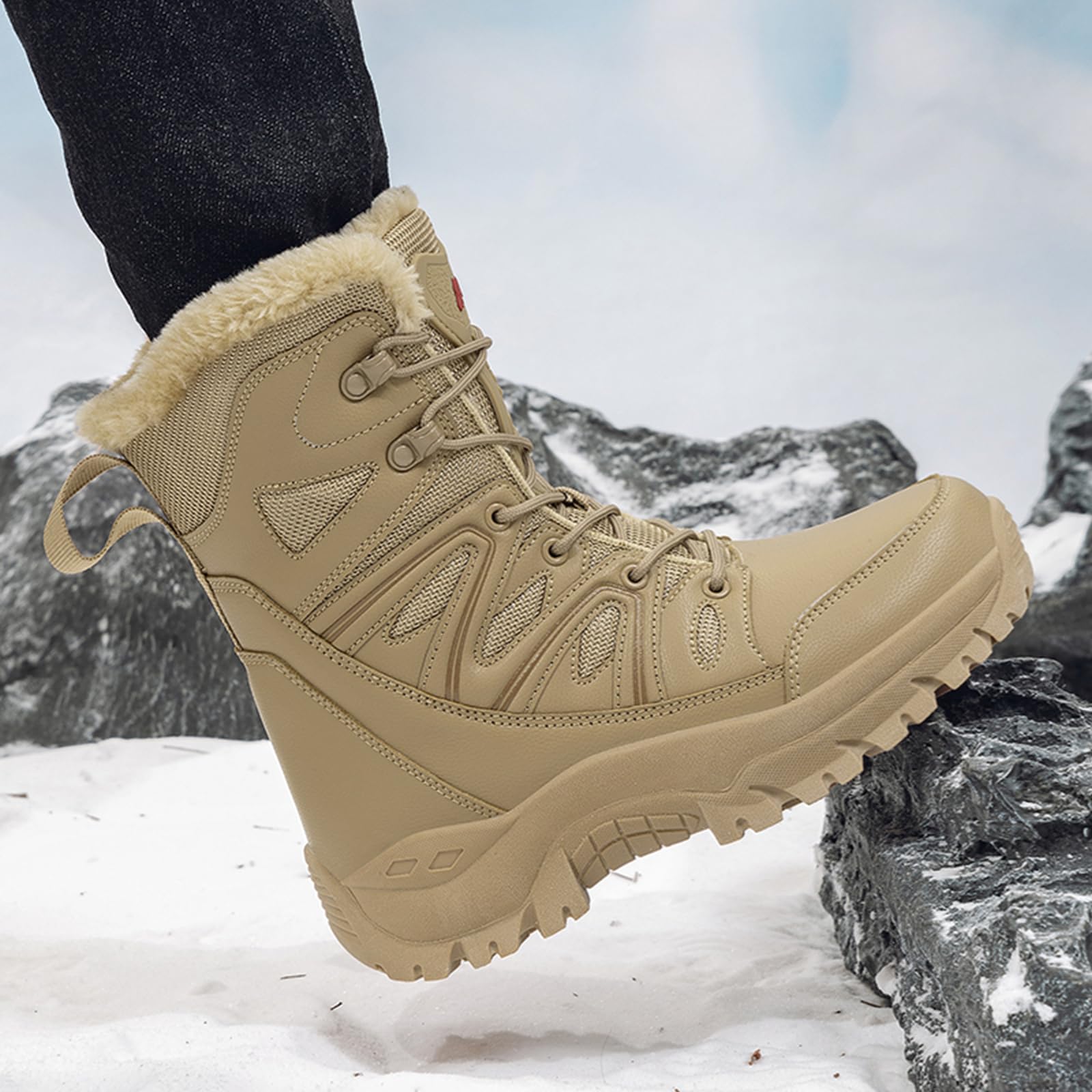 Onewus Męskie zimowe buty trekkingowe, ciepła podszewka z polaru i antypoślizgowa podeszwa, na śnieg, na co dzień i na wycieczki trekkingowe
