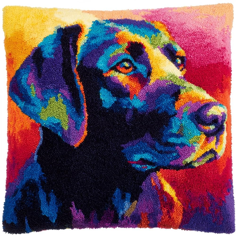 FWRTYCB DIY Latch Pillow Case Kits Labrador Crochet Cushion Cover