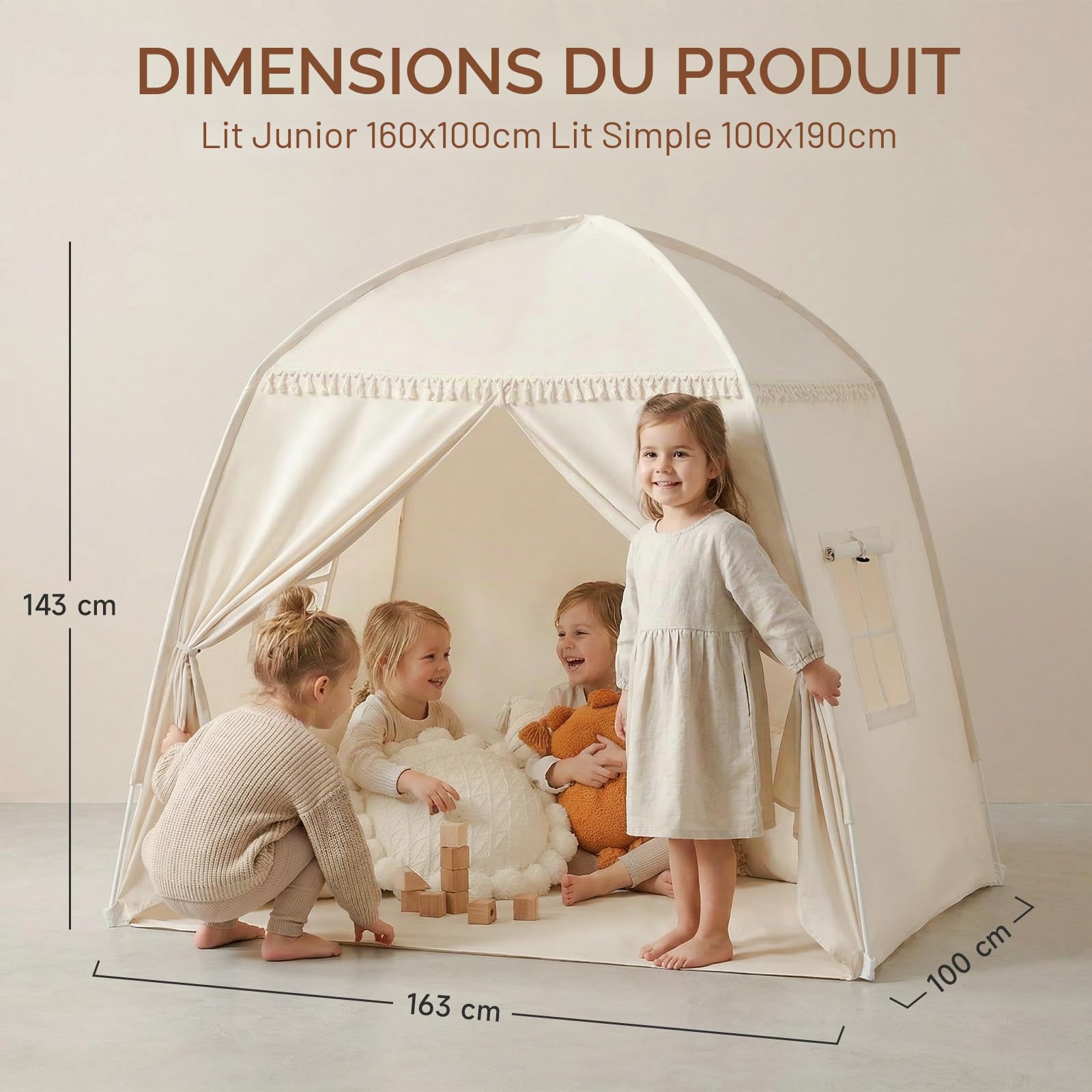 Grande Tente Tipi pour Enfants : Tente pour Enfants Garçons et Filles Maison de Jeu Intérieure Auvent Lit pour Salle de Jeux Cadeau Jouet (Crème)