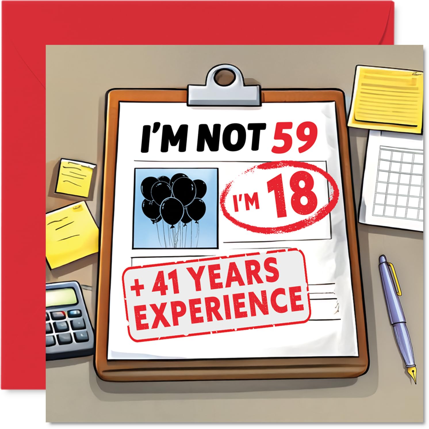 Funny 59th Birthday Card - Not Just 59 - Bold Black Balloons and Witty Milestone Twist - Guaranteed to Get a Laugh - 145mm Square, Envelope Included