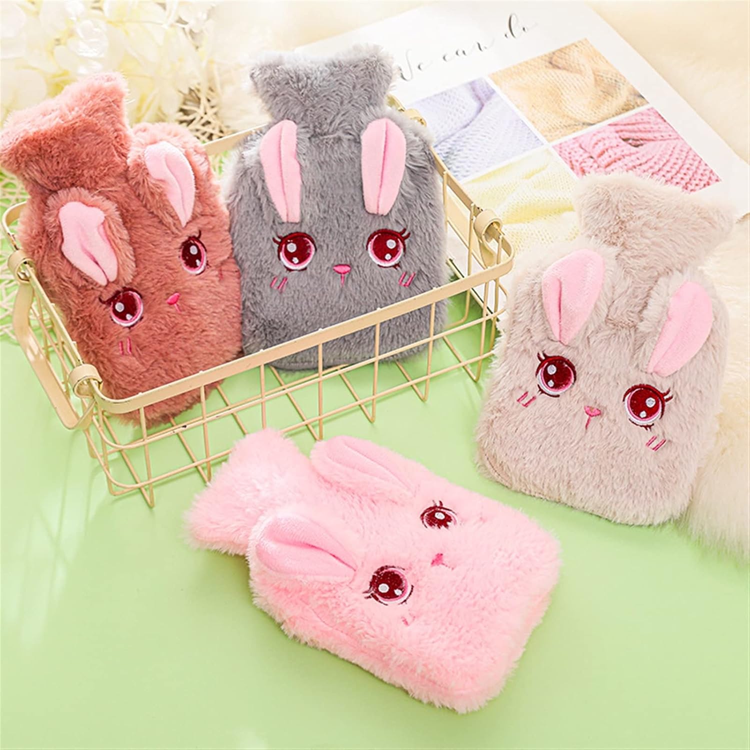 Hot Water Bag Cute PVC Hot Water Bottle Knitted Soft Cozy Cover Winter Warm Heat Reusable Hand Warmer Hot Water Bag. (Color : 4) (2)