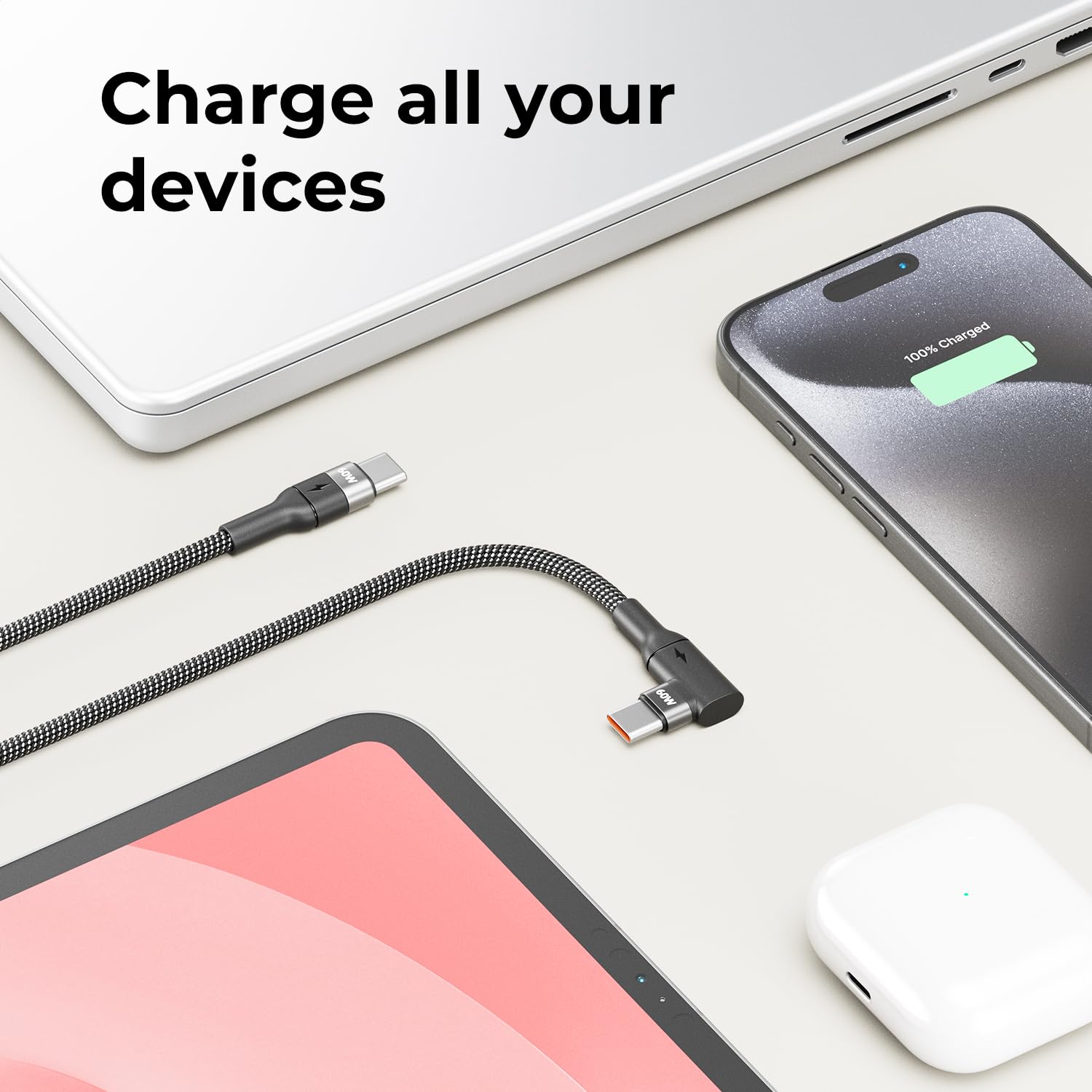 deleyCON 0,15m USB C Kabel Krótki Kątowy 90° (60W Kabel Szybkiego ładowania) USB-C na USB-C - Kabel do iPhone 17 16 15 Galaxy A16 A56 S25 S24 S23 Pixel iPad MacBook AirPods Tablet Carplay