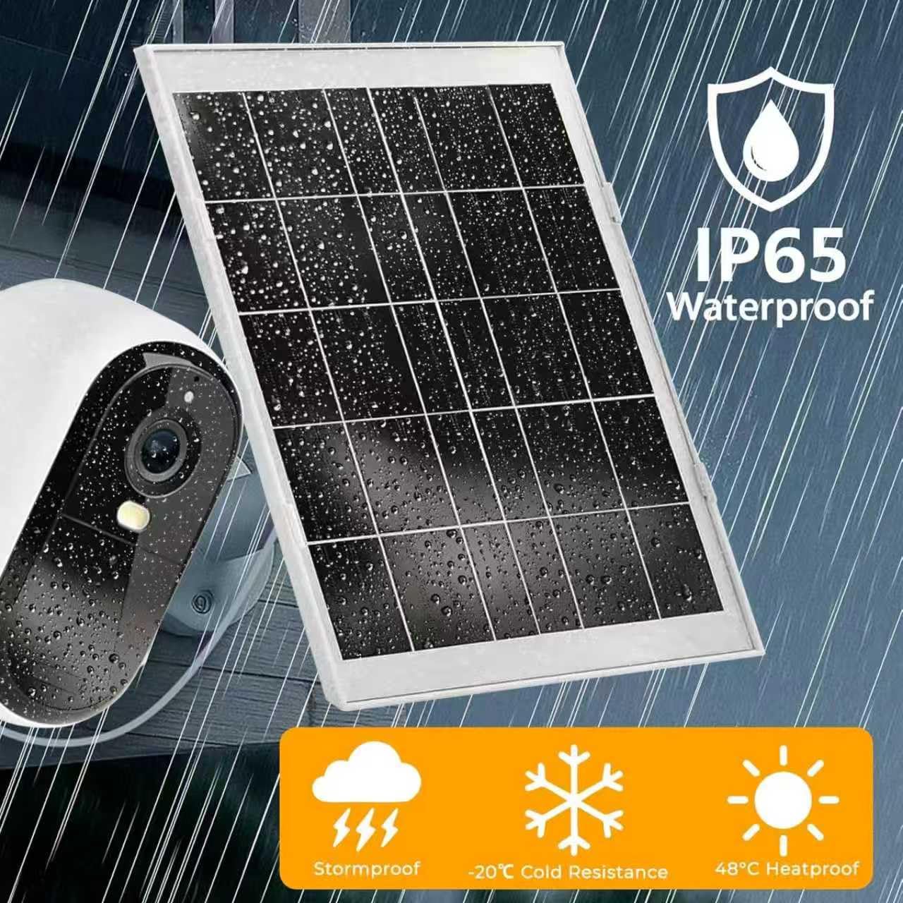 Lot de 4 panneaux solaires 7 W pour caméra de sécurité pour caméra de sécurité extérieure à batterie rechargeable CC 5 V, support de sécurité réglable à 360 ° – Câble micro USB et USB-C de 3 m