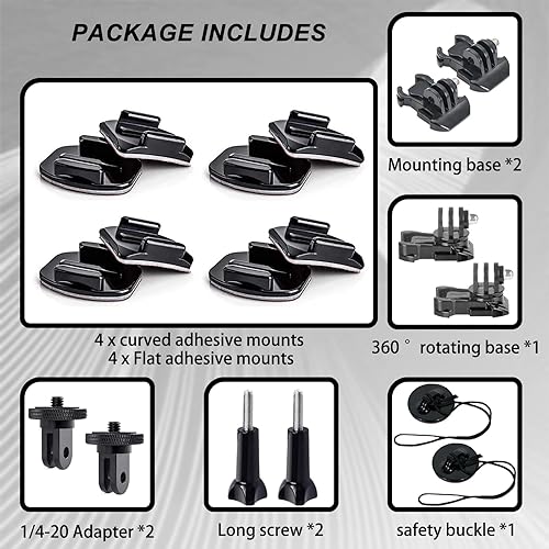 Miniatura 6 de Soporte adhesivo universal para casco para cámaras de acción, incluye 4 soportes curvosplanos, 2 anclajes, 2 soportes de base, 2 adaptadores de