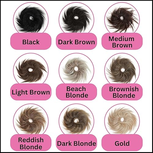 Miniatura 5 de Juvabun Moño despeinado desordenado  marrón claro  Piezas de cabello para mujer  Pelo sintético  Uso diario  Lavable y realista  Coletero de pelo