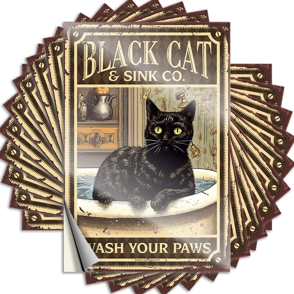 Bumper Sticker Black Cat Wash Your Paws Stickers Toolbox Stickers Funny Sticker(12X18CM)