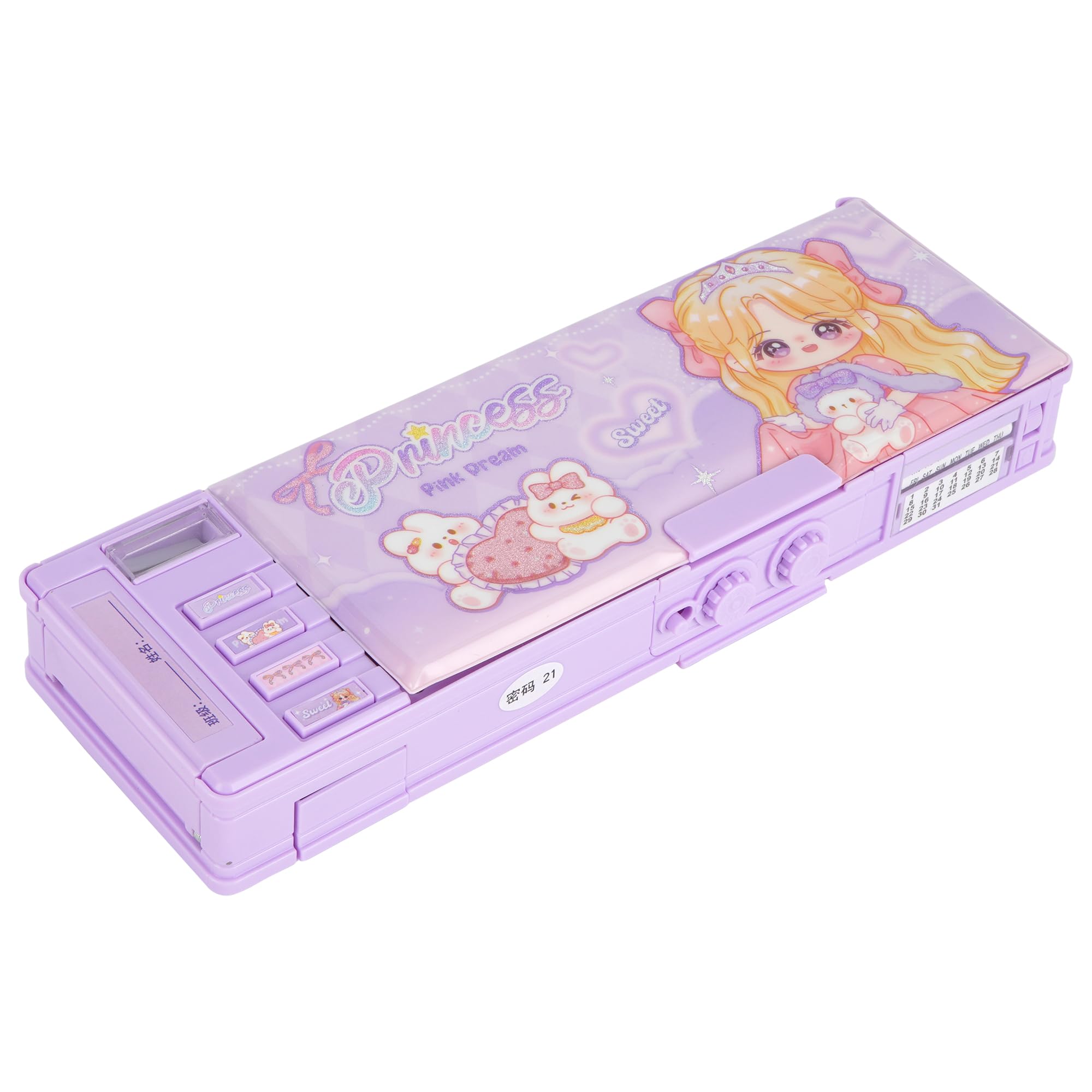 Meliyya Pop up Pencil Case Cartoon Multi Pen Box with Password Lock Sharpener Schedule Whiteboard Christmas Birthday Stationery Gifts for Teen, Purple â image 1