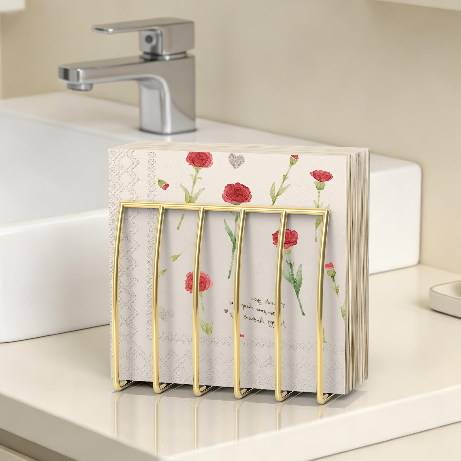 Servilletero de metal moderno dorado para servilletas de papel y cocina, comedor y encimeras, dispensador de servilletas vertical adecuado para todas las decoraciones de habitación (paquete de 1