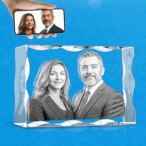HAN'S LASER Foto de cristal 3D personalizada, rectangular dentada, para el día de San Valentín, aniversario, cumpleaños, regalos para parejas para