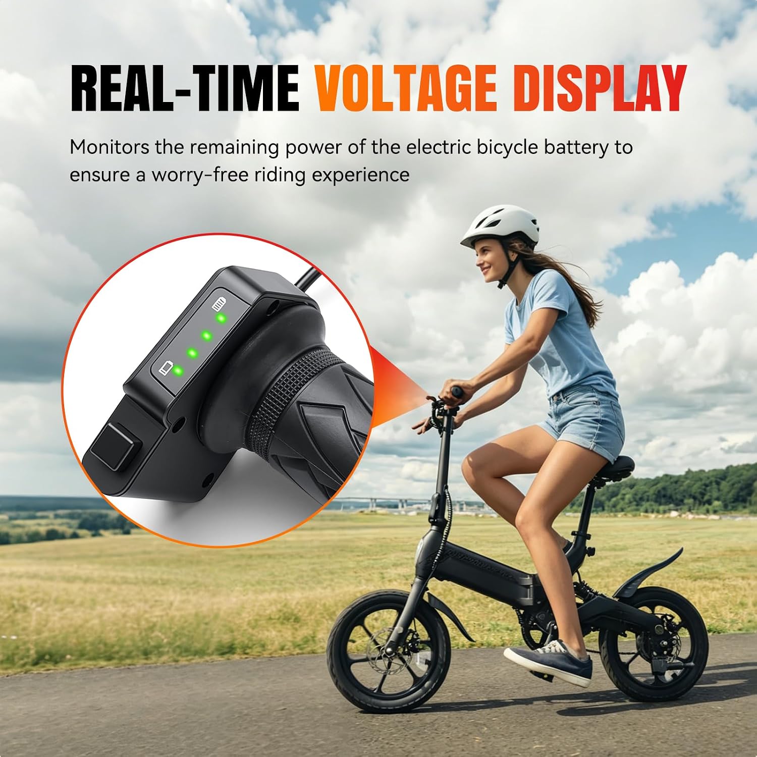 48V Electric Bike Throttle Grip for Jetson Haze Folding Ebike and DYU Y16 with LCD Voltage Display & Cruise Control, 6-Pin Plug and Play Accelerator, Includes Left Grip
