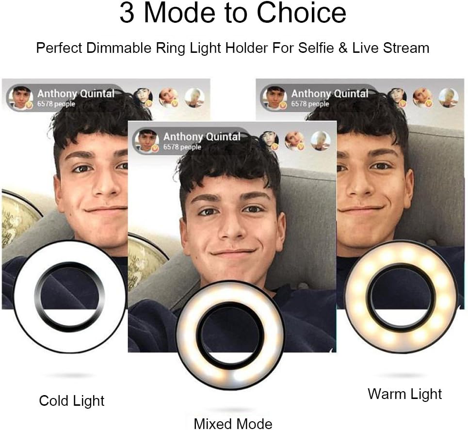 ZIKO Selfie Ring Light with Cell Phone Holder, 3 Light Mode Ring Light with Stand for Live Stream Cellphone Clip Holder Lazy Bracket with Desk Lamp LED Light for YouTube Facebook Fit Smartphone