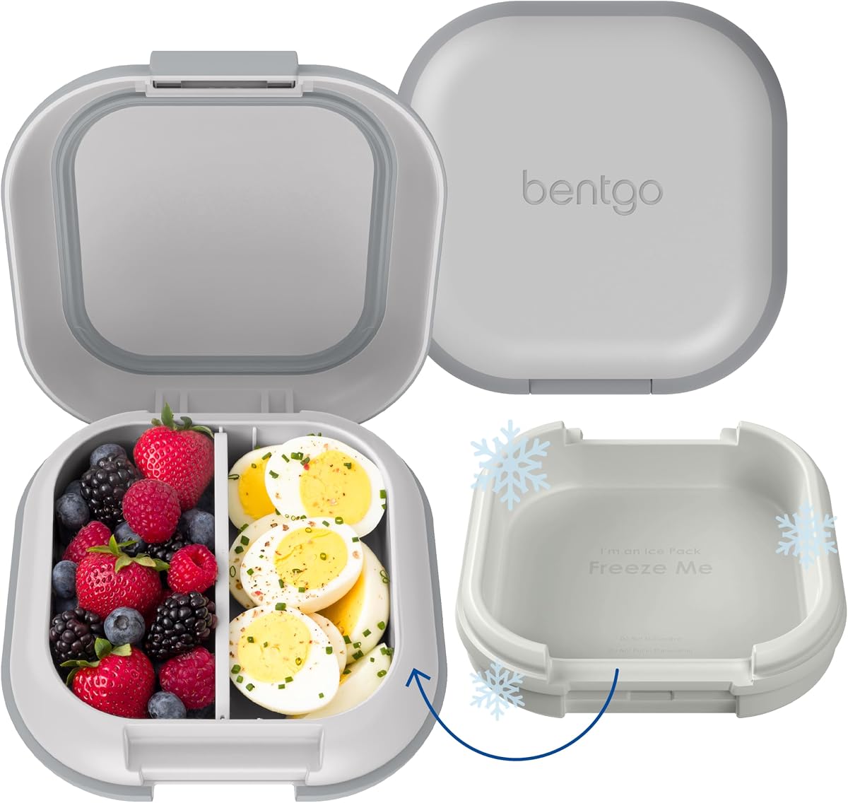Bentgo Chill Mini Leak-Proof 3 or 4 Compartment Lunch Box | Built-In Ice Pack Keeps Food Cold, 2.7-Cup Capacity for Snacks or Sandwich, PFAS & BPA-Free, Adults & Kids 3+ (Crisp Grays)
