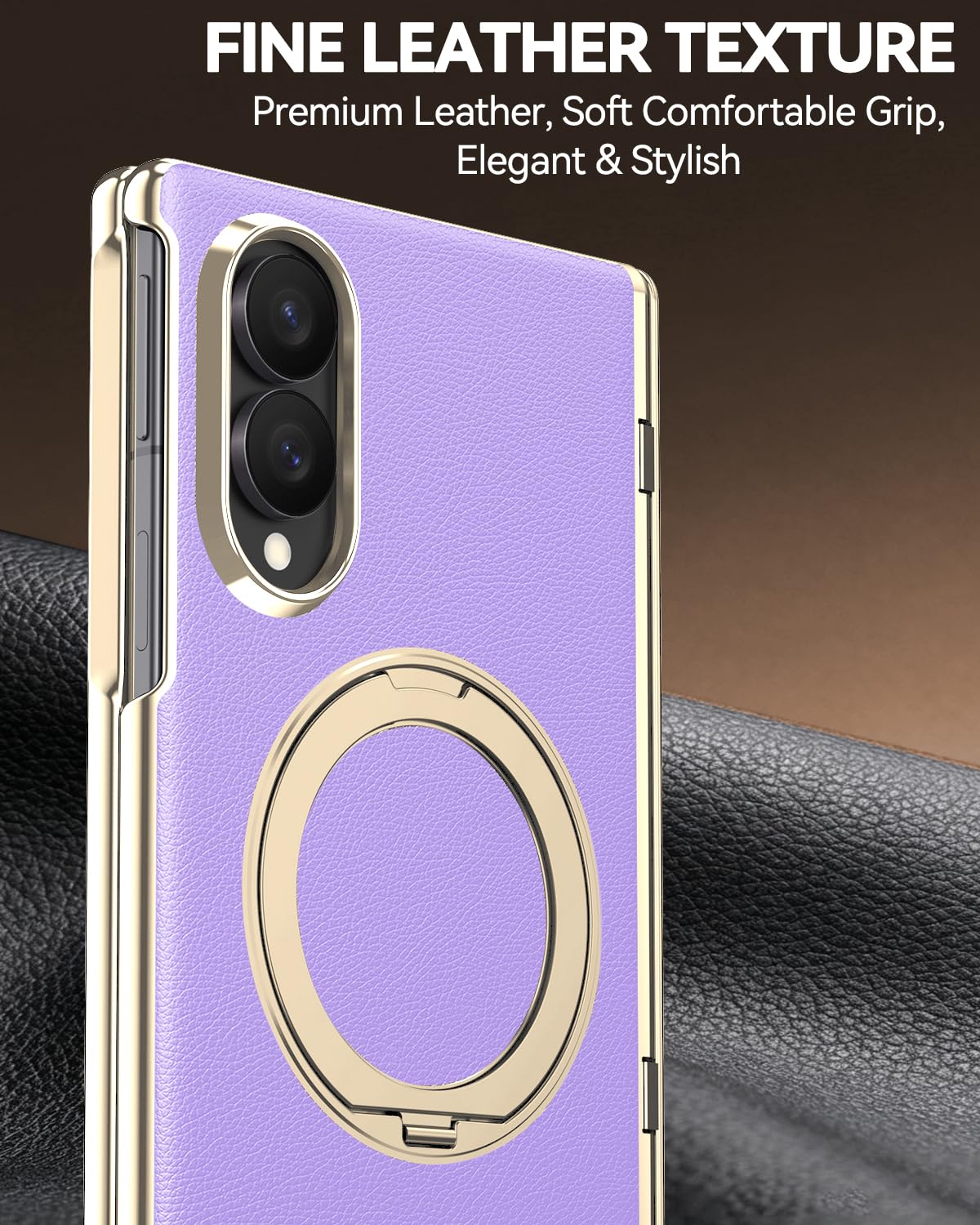 Custodia in pelle per Samsung Galaxy Z Fold 8 (Wide) con supporto ad anello magnetico, [compatibile] Bulit in protezione dello schermo della privacy copertura completa cerniera custodia in