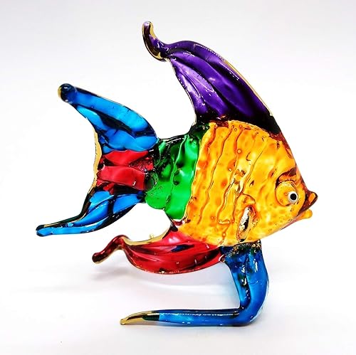 Miniatura 29 de WitnyStore Pequeña figura de pez ángel azul verde amarillo de 3½ pulgadas – Miniatura soplada a mano de vidrio pintado a mano peces de mar de agua