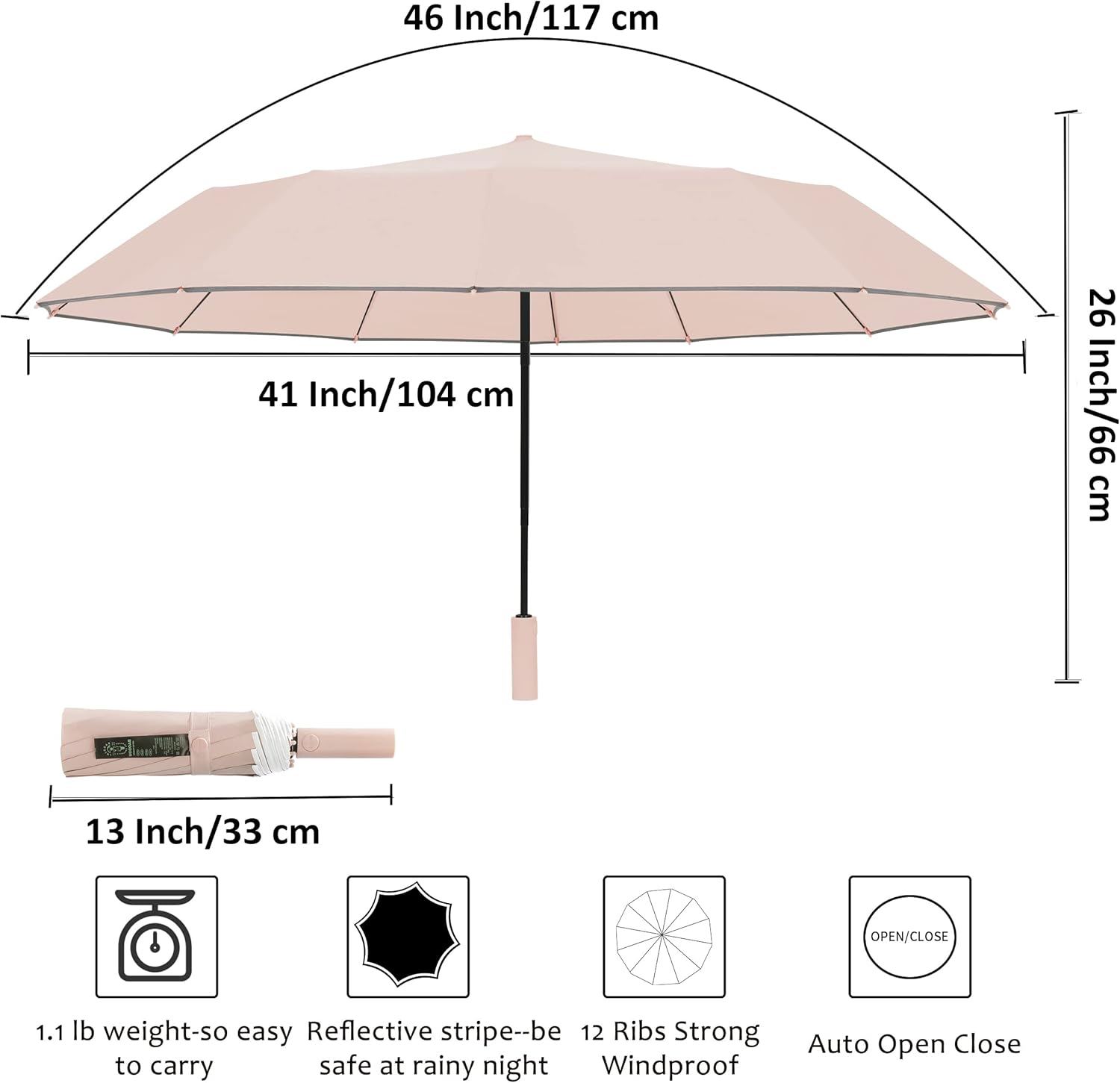 BAODINI Windproof Compact Rain Umbrella for Travel 42/46 Inch Premium Fabric Auto Open Perfect for Purse and Backpack Portable Umbrella for Women and Men - Image 6