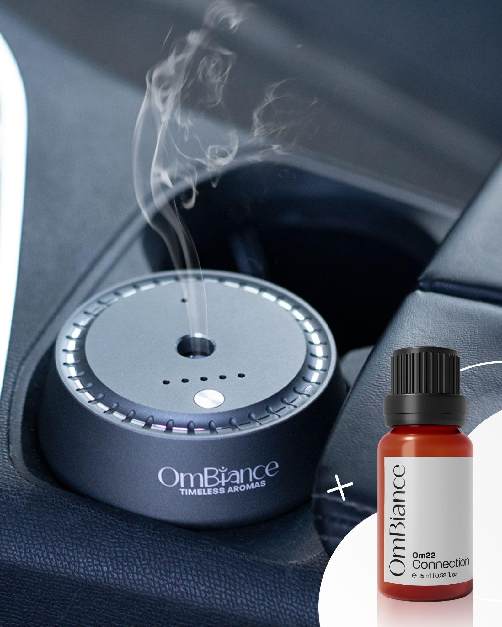 Ambientador Coche | Difusor de Aceites Esenciales, ON/OFF Automático, Accesorios Coche Fragancia Incluida | Eliminador de Olores Coche 6X más Beneficios Aromaterapia (Om22 | Connection)
