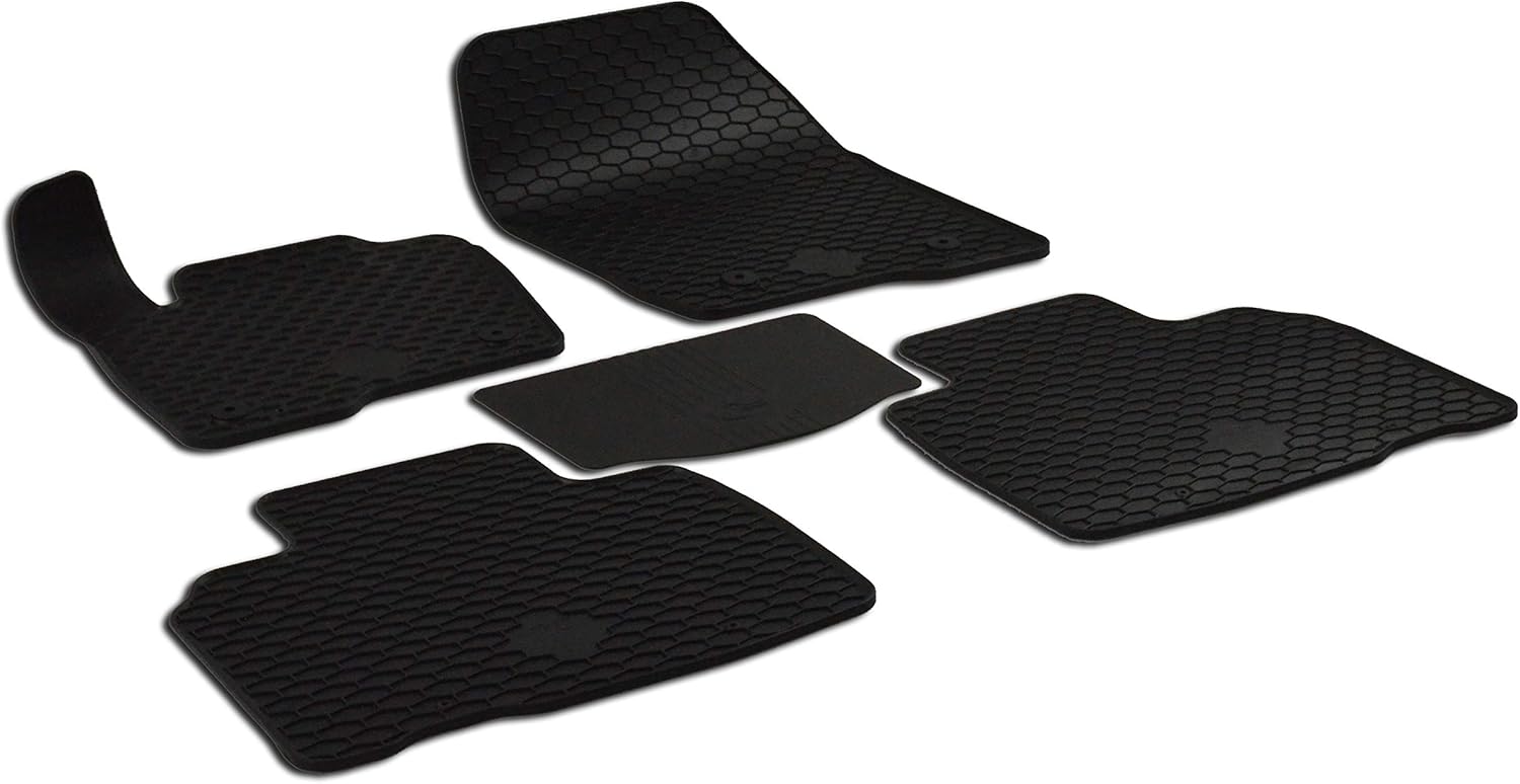 Set of 5 Black Odorless Rubber All Weather Floor Mats OE