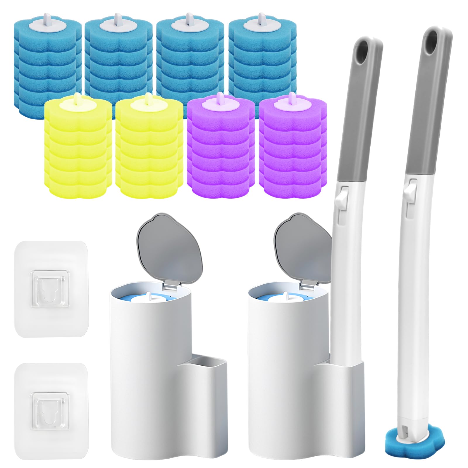 Photo 1 of 2 Pack Disposable Toilet Brush and Holder Set, Disposable Toilet Cleaning System Extended Handle with 48 Toilet Wand Refills, Toilet Brush for Toilet Bowl Cleaners, Bathroom Cleaning, Bathtub