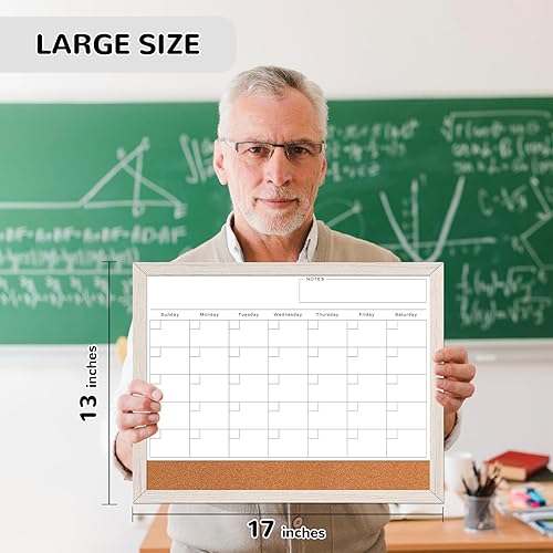 Miniatura 30 de ABERLLS Calendario mensual pizarra de borrado en seco para pared, pizarra blanca de 17 x 13 pulgadas con marco de madera negra, pizarras blancas