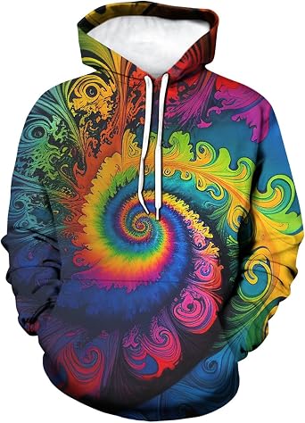 Mens 3D Printing Tie-Dye Hoodie Mysterious Colorful Totem Sweatshirts Pullover,Green,XL