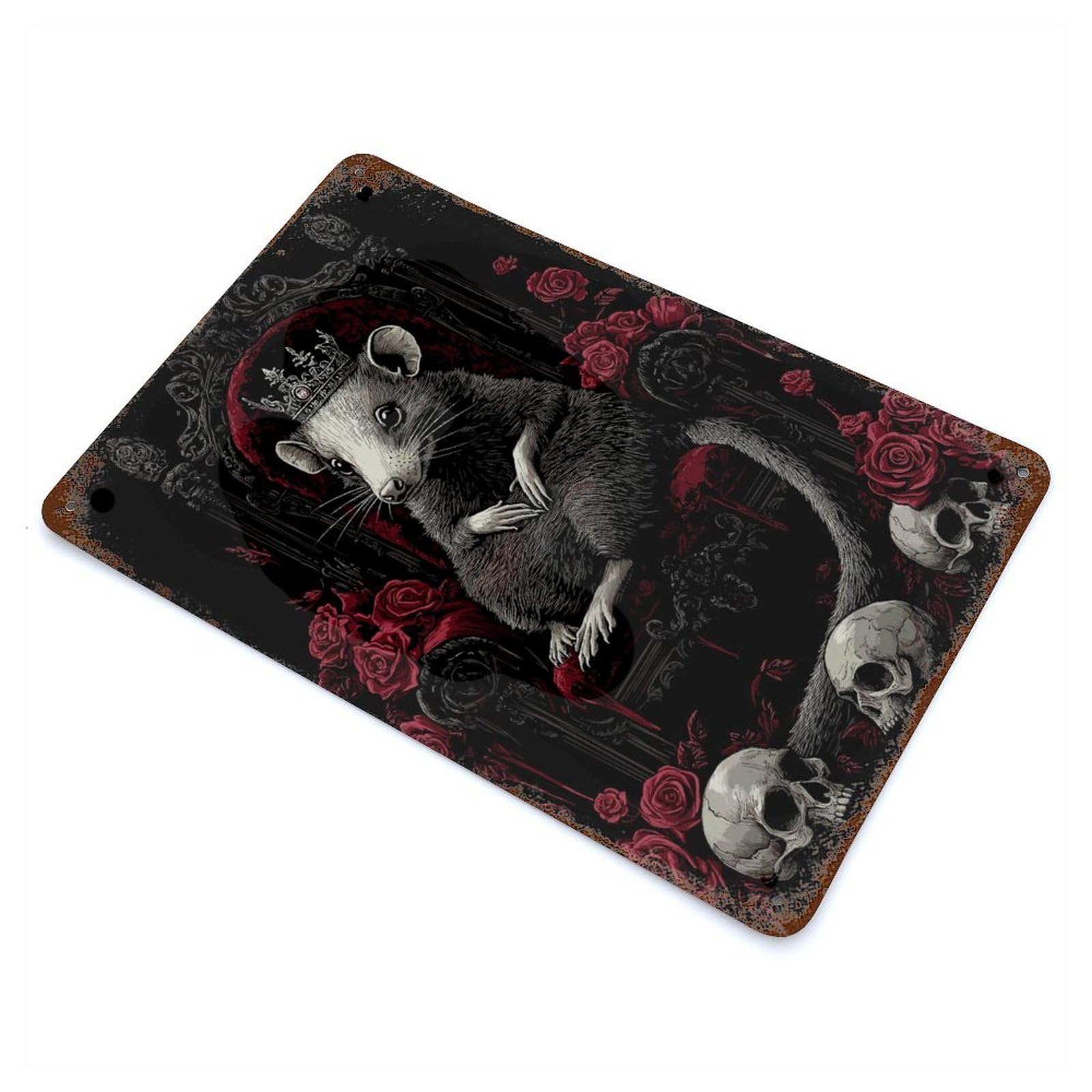 Opossum King on Throne Vintage Wall Sign 11.8"x7.9", Rust Effect Metal Decor for Basement, Hobby Room And Garage Decor